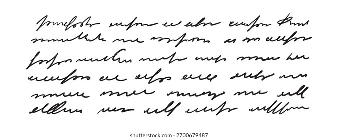 Unreadable handwriting text set. Abstract cursive script. Vintage handwritten patterns for creative design. Vector illustration