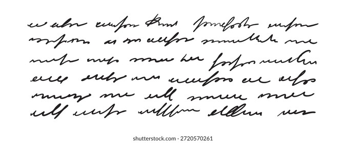 Unreadable handwriting text set. Abstract cursive script. Vintage handwritten patterns for creative design. Vector illustration