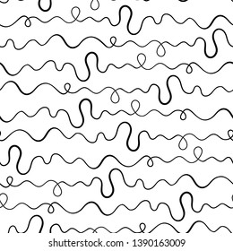 Unreadable handwritten scribble seamless pattern, black and white abstract lettering imitation. Vector illustration.

