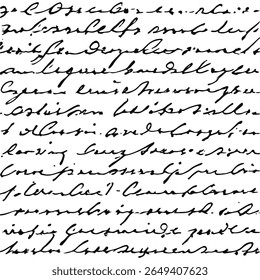 unreadable handwritten text, seamless pattern. Vintage grunge bad calligraphy script, old book document. Vector illustration of monochrome unreadable handwriting cursive poetry