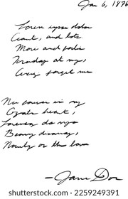 Unreadable poem, handwritten in English cursive script. Short, 2 stanza poetry. Simple poem, although illegible. Original, Lorem Epsom sample poem, perfect for a presentation, decoration, or texture.