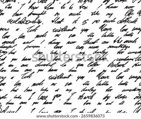 Unreadable poetry seamless pattern. Horizontal pattern with latin or english illegible words. Handwritten abstract text. Linear cursive lettering, handwritten abstract text. Vector banner. 