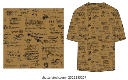 Garabatos ilegibles que imitan el texto escrito a mano en la página del viejo diario Patrón sin fisuras adecuado para el Fondo de pantalla, camiseta gráfica Sudadera Sketch plano Obra de arte de Vector de moda