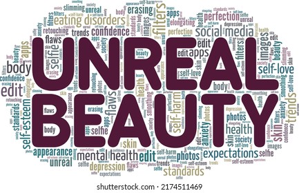 Unreal Beauty word cloud conceptual design isolated on white background.