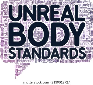 Unreal Body Standards conceptual vector illustration word cloud isolated on white background.