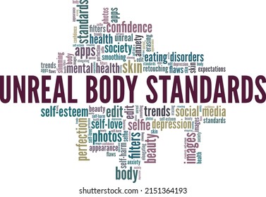 Unreal Body Standards conceptual vector illustration word cloud isolated on white background.