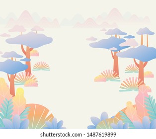 Bosque irreal en tonos pastel. ilustración vectorial mínima de diseño plano.