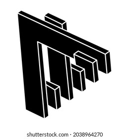 Unwirkliche geometrische Figur. Unmögliche Form. Einzeln auf weißem Hintergrund. Vektorgrafik. Optisches Illusionsobjekt. Optische Kunst.