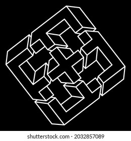 Cifras geométricas irreales. Imposible forma de ilusión óptica. Objeto de arte óptico. Cifras imposibles. Arte de línea. Arte artístico. Geometría sagrada.