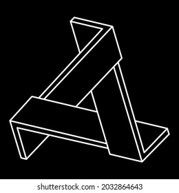 Unreal geometric figures. Impossible shapes. Line design. Isolated on a black background. Vector illustration. Optical illusion objects. Optical art. Sacred geometry.