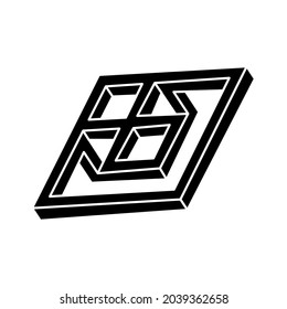 Unreal geometry. Impossible shape logo design, optical illusion object. Optical art figure.