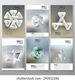 Unreal impossible geometric figures, polygon patterns with reflections. Brochure, flyer or report for vector business templates.