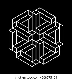Unreal impossible shape, optical illusion. Sacred geometry.  Memphis style. vector 10 EPS. 
