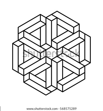 Unreal isometric figure, space geometry, vector illustration. Memphis style