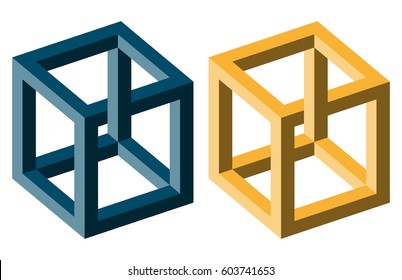 unreal optical illusion cubes colored blue and yellow