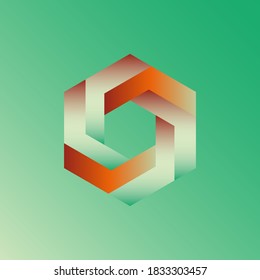 Unreal optical illusion hexagon illustration, isometric drawing