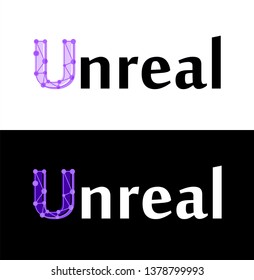 Unreal - vector label isolated on white and black color in EPS10. Illustration for decoration of the virtual reality and modern technology of future.