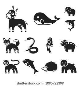 An unrealistic animal black icons in set collection for design. Toy animals vector symbol stock web illustration.