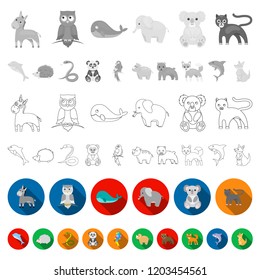 An unrealistic animal flat icons in set collection for design. Toy animals vector symbol stock web illustration.