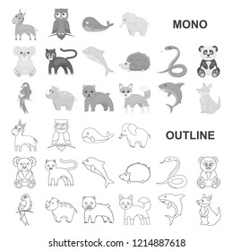 An unrealistic animal monochrom icons in set collection for design. Toy animals vector symbol stock web illustration.
