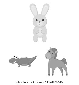 An unrealistic animal monochrome icons in set collection for design. Toy animals vector symbol stock web illustration.