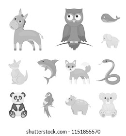 An unrealistic animal monochrome icons in set collection for design. Toy animals vector symbol stock web illustration.