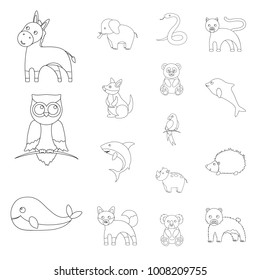 An unrealistic animal outline icons in set collection for design. Toy animals vector symbol stock web illustration.