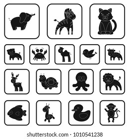 An unrealistic black animal icons in set collection for design. Toy animals vector symbol stock web illustration.