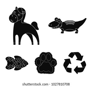 An unrealistic black animal icons in set collection for design. Toy animals vector symbol stock web illustration.