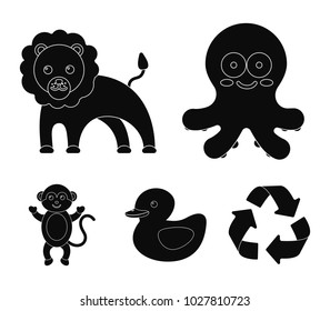 An unrealistic black animal icons in set collection for design. Toy animals vector symbol stock web illustration.