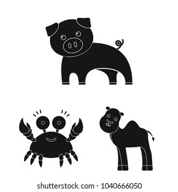 An unrealistic black animal icons in set collection for design. Toy animals vector symbol stock web illustration.