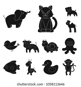 An unrealistic black animal icons in set collection for design. Toy animals vector symbol stock web illustration.