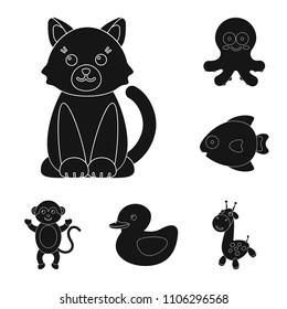 An unrealistic black animal icons in set collection for design. Toy animals vector symbol stock web illustration.