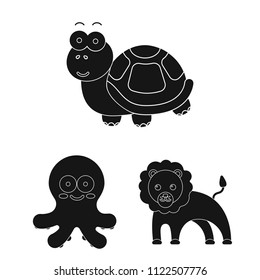 An unrealistic black animal icons in set collection for design. Toy animals vector symbol stock web illustration.