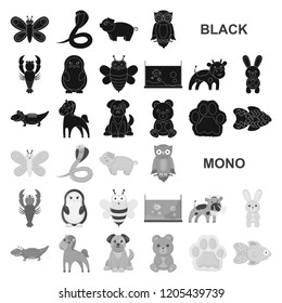 An unrealistic black animal icons in set collection for design. Toy animals vector symbol stock web illustration.