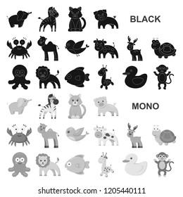 An unrealistic black animal icons in set collection for design. Toy animals vector symbol stock web illustration.