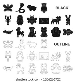 An unrealistic black animal icons in set collection for design. Toy animals vector symbol stock web illustration.