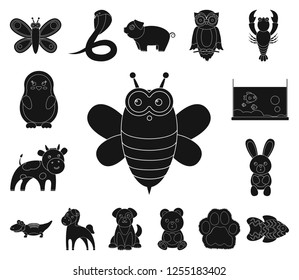 An unrealistic black animal icons in set collection for design. Toy animals vector symbol stock web illustration.