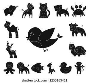 An unrealistic black animal icons in set collection for design. Toy animals vector symbol stock web illustration.