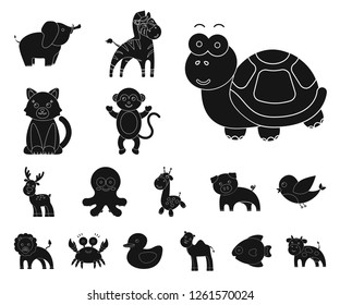 An unrealistic black animal icons in set collection for design. Toy animals vector symbol stock web illustration.