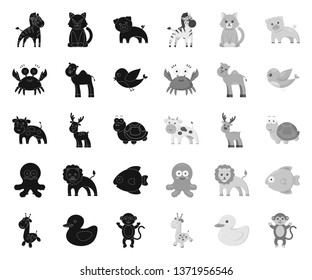 An unrealistic black.mono animal icons in set collection for design. Toy animals vector symbol stock web illustration.