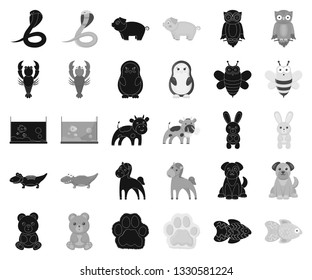 An unrealistic black,monochrome animal icons in set collection for design. Toy animals vector symbol stock web illustration.