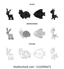 An unrealistic black,monochrome,outline animal icons in set collection for design. Toy animals vector symbol stock web illustration.