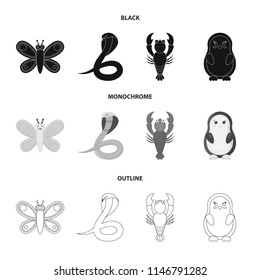 An unrealistic black,monochrome,outline animal icons in set collection for design. Toy animals vector symbol stock web illustration.