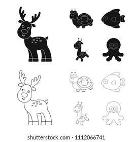 An unrealistic black,outline animal icons in set collection for design. Toy animals vector symbol stock web illustration.