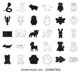 An unrealistic black,outline animal icons in set collection for design. Toy animals vector symbol stock web illustration.