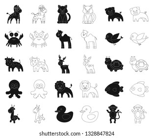 An unrealistic black,outline animal icons in set collection for design. Toy animals vector symbol stock web illustration.