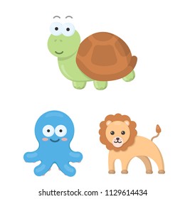 An unrealistic cartoon animal icons in set collection for design. Toy animals vector symbol stock web illustration.