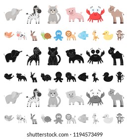 An unrealistic cartoon animal icons in set collection for design. Toy animals vector symbol stock web illustration.
