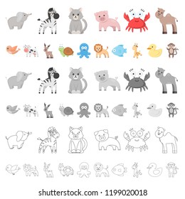 An unrealistic cartoon animal icons in set collection for design. Toy animals vector symbol stock web illustration.